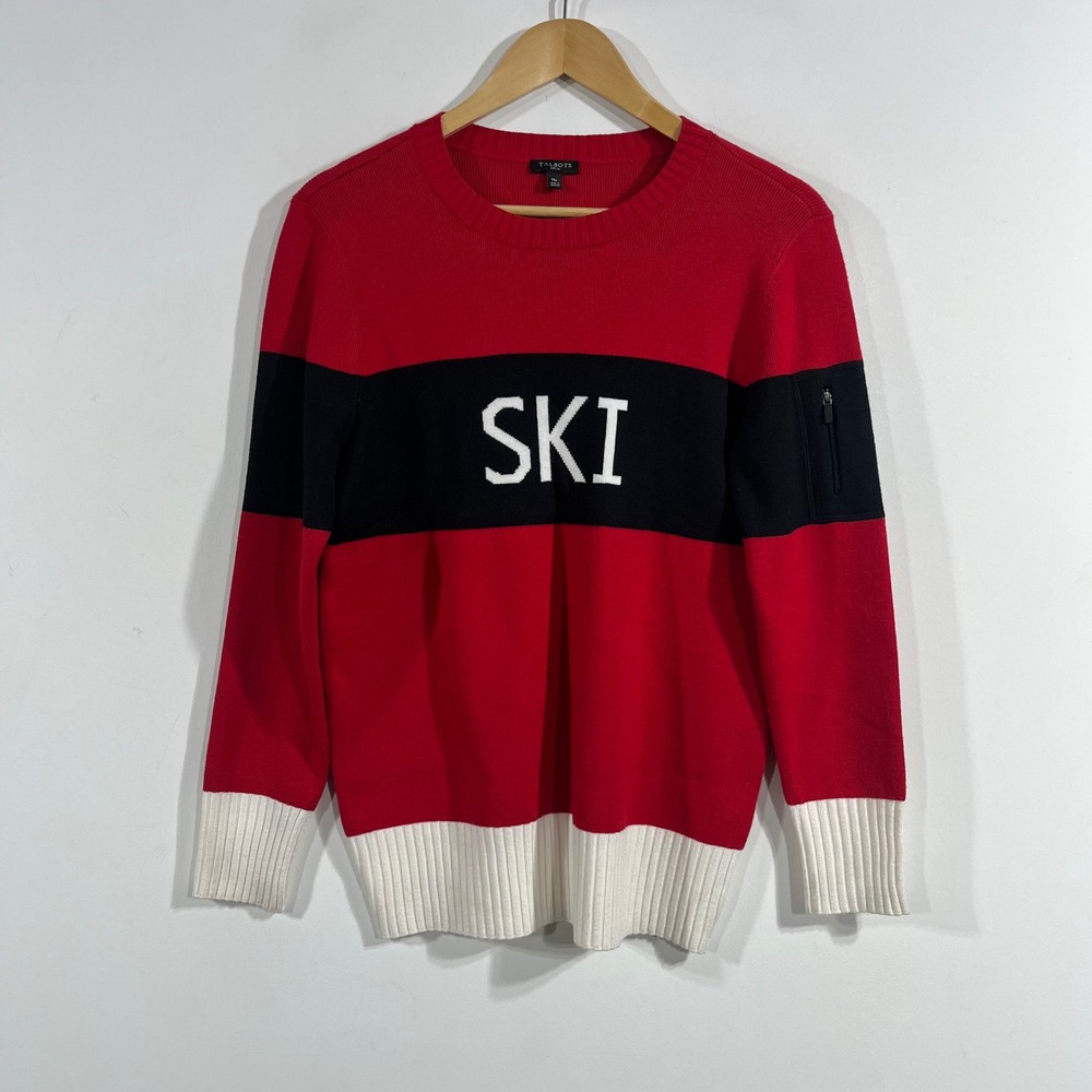 Talbots Nordic Ski Colorblock Crewneck Sweater Size MP Thermolite Knit Holiday